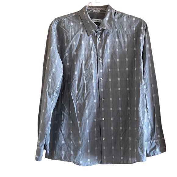 Calvin Klein Mens XL Button Down Shirt Cotton Grey Checked‎ Business Casual - Picture 1 of 6